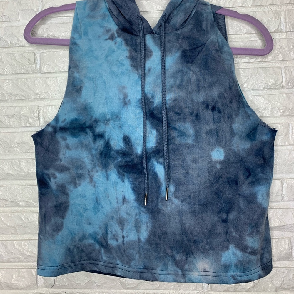 Blue Tie Dye Hooded Tank Top